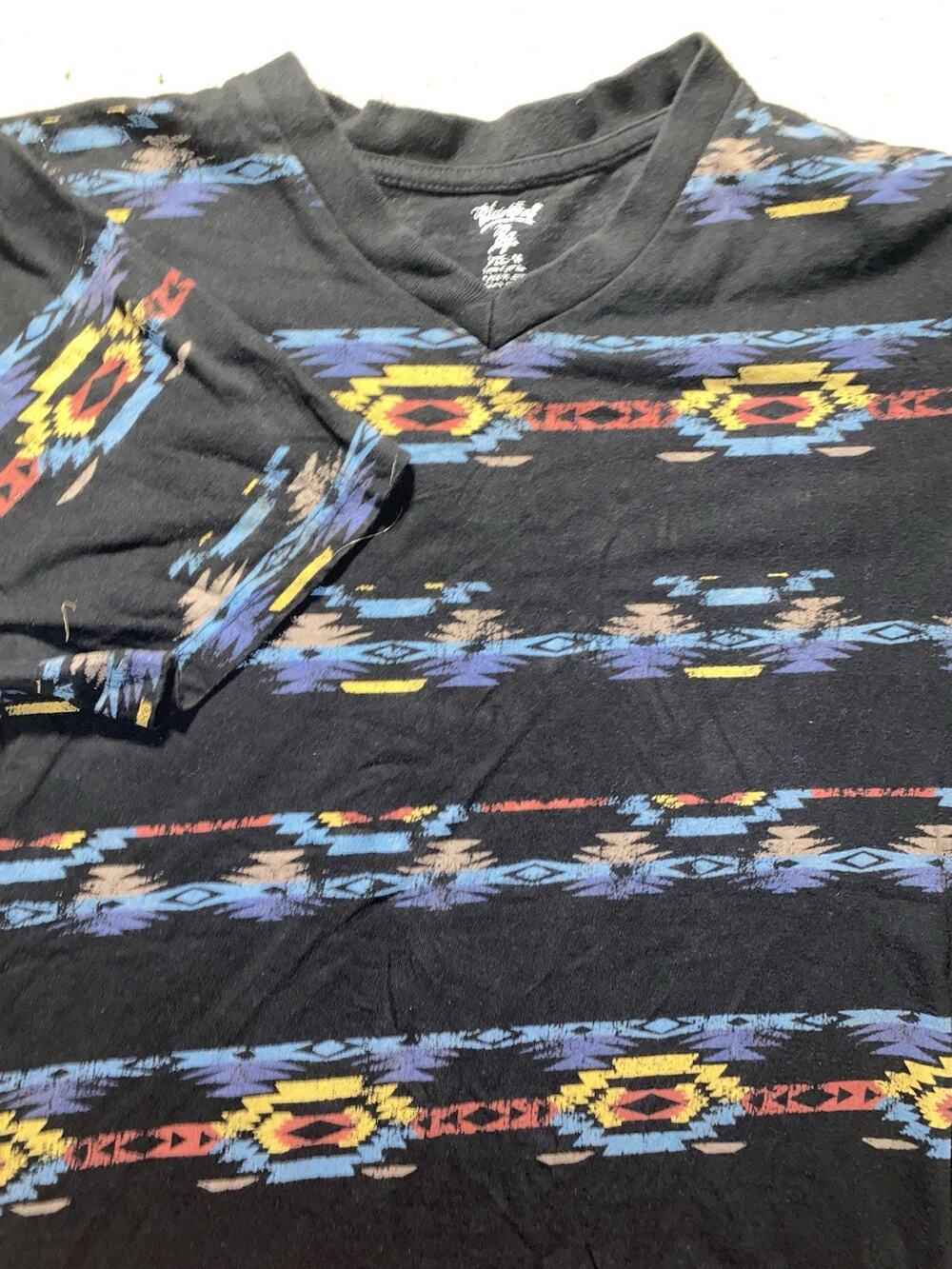 Classic Native Blue Gear Mens Medium Aztec Southwestern Tribal V Neck T Shirt